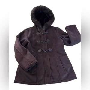 Sonoma Faux Suede Faux Fur Lined Hooded Winter Coat Brown Women's M